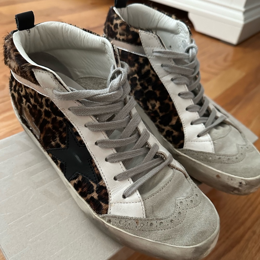 Golden Goose Mid Star Horsy Upper Suede Toe&Spur Sneakers BeigeBrownLeo/Ice RARE